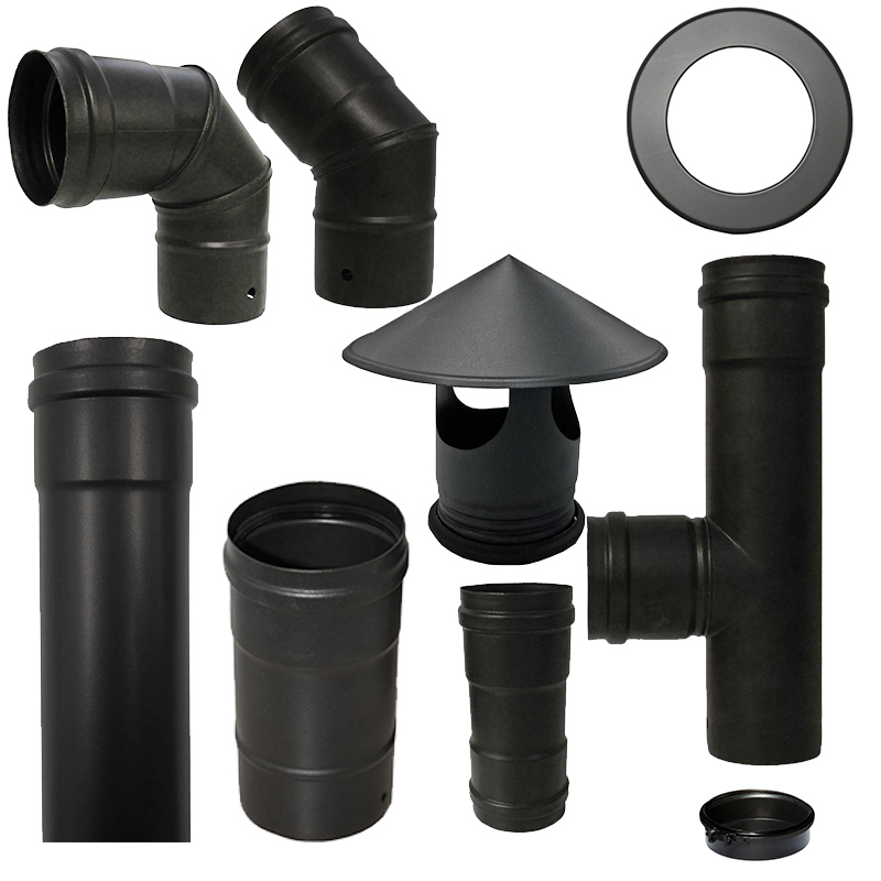 Pellet Ofenrohr emailliert mit Dichtung schwarz 80mm oder 100mm