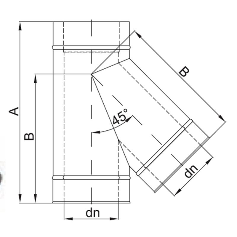 Zeichnung KS24 DW5 Feuerungsanschluß 45° alle Durchmesser