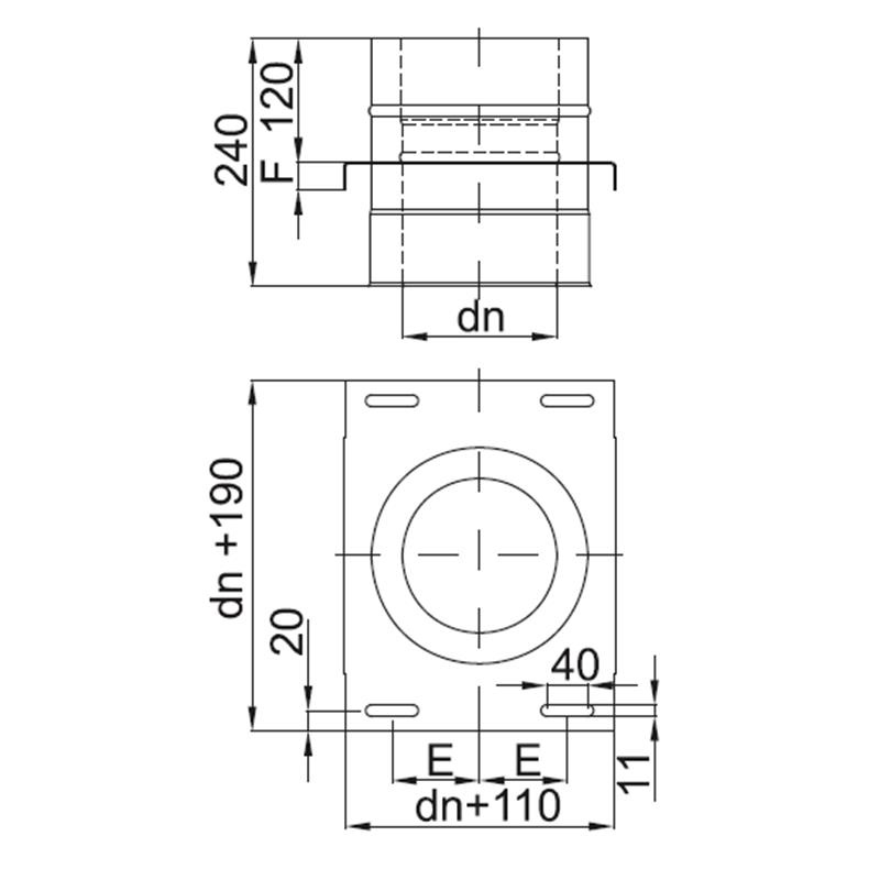 Zeichnung KS24 DW5 Kaminfuß für Zwischenstütze alle Durchmesser