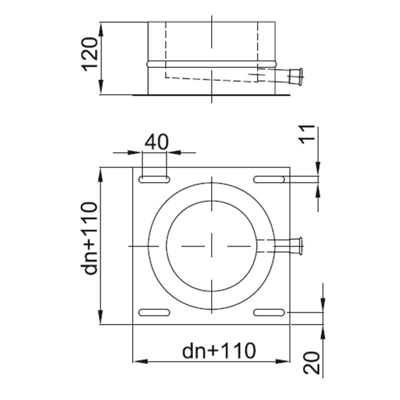 Zeichnung KS24 DW5 universal Kaminfuß alle Durchmesser
