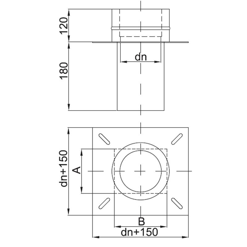 Zeichnung KS24 DW5 Kaminfuß für Schornsteinverlängerung alle Durchmesser