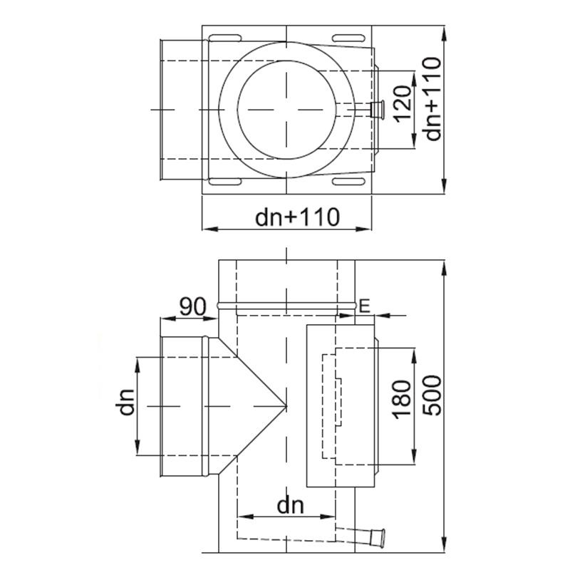 Zeichnung KS24 DW5 Kombi-Feuerungsanschluß mit Reinigungstür und Kondensatablauf alle Durchmesser