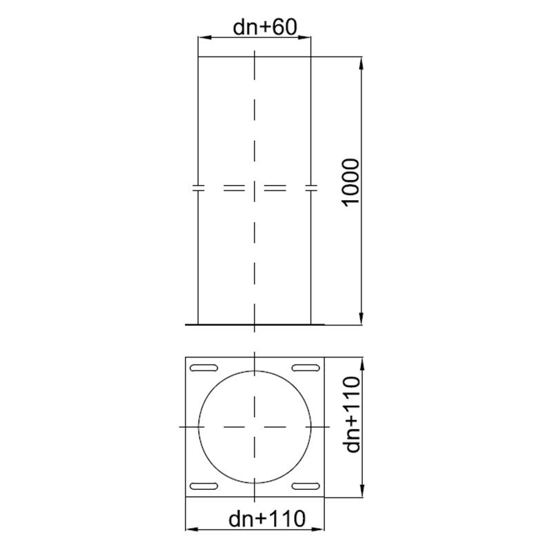 Zeichnung KS24 DW5 Standfuß mit Kondensatschale kürzbar L=1000 alle Durchmesser