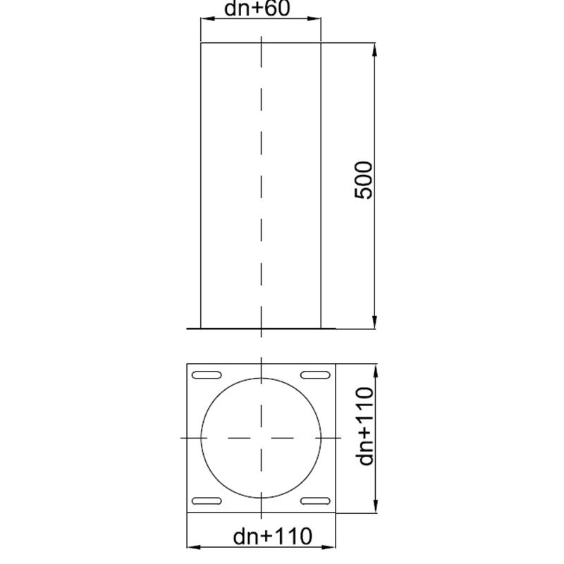 Zeichnung KS24 DW5 Standfuß mit Kondensatschale kürzbar L=500 alle Durchmesser