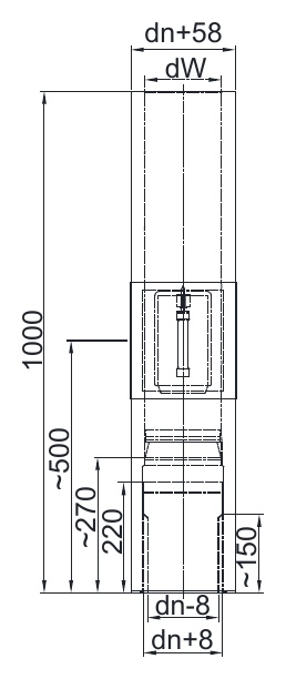 Zeichnung KS24 DW5 Ofenaufsatzmodul mit  Kugelfang und Rußbehälter alle Durchmesser