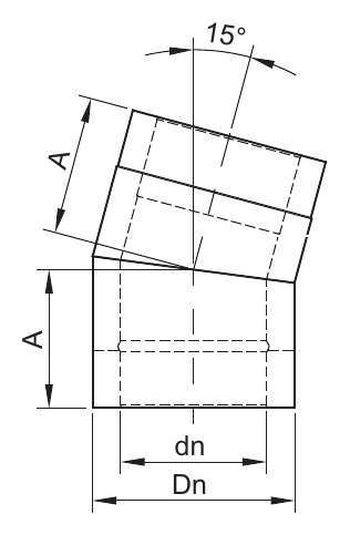 Zeichnung von Zen Bogen 15° alle Durchmesser | MK Edelstahlschornstein ZEN