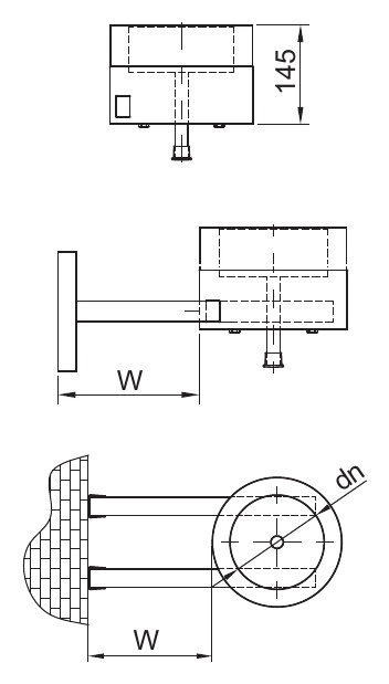 Zeichnung von ZEN Wandkonsole mit Fußteil einstellbar 55-210mm alle Durchmesser | MK Edelstahlschornstein ZEN