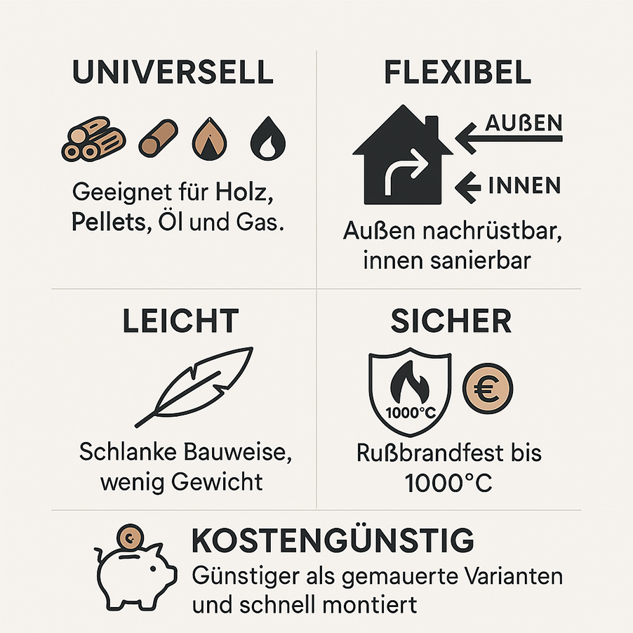Infografik: Vorteile eines Edelstahlschornsteins