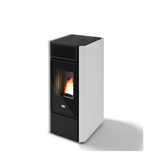 Pelletofen Milly von Eva Calor mit schwarzer Glasfront, kompaktem Design und moderner Stahlverkleidung – ideal für kleinere bis mittelgroße Räume