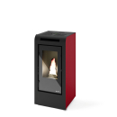 Pelletofen Milly von Eva Calor mit schwarzer Glasfront, kompaktem Design und moderner Stahlverkleidung – ideal für kleinere bis mittelgroße Räume