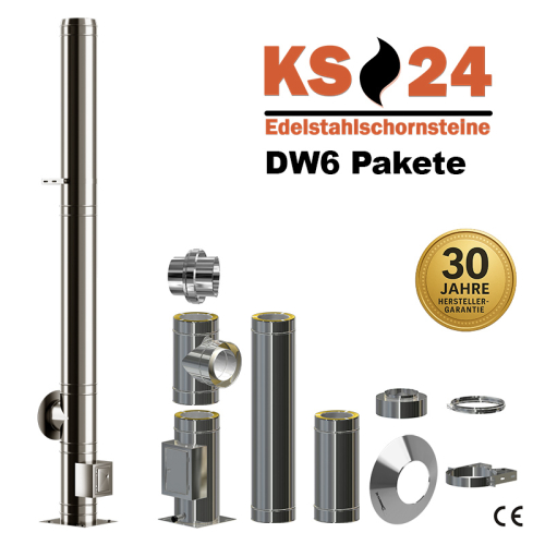 Ks24 DW6 Edelstahlschornstein Pakete 113-200mm | 3,2-5,7m