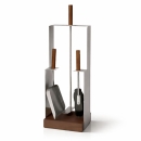 Kaminbesteck 3-teilig Edelstahl Griffe und Sockel in Nussholz