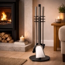 Rundes Kaminbesteck 3-teilig schwarz beschichtet, Griffe...