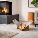 Holzkorb Edelstahl mit Griffen, Sockel in Nussholz