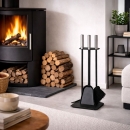 Kaminbesteck 3-teilig rundes Design, schwarz mit...