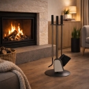 Kaminbesteck 3-teilig, rundes Design, anthrazit mit...