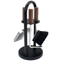 Kaminbesteck 3-teilig schwarz, Gebogener Halter...