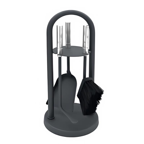 Kaminbesteck 3-teilig anthrazit, rundes Design mit Edelstahlgriffen