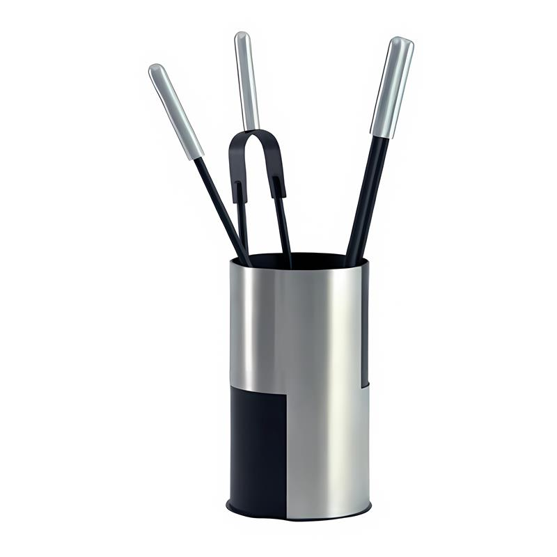 Bild zeigt Kaminbesteck 3-teilig edelstahlfärbig / schwarz beschichtet mit edelstahlfärbigen Griffen Ø 17 x 60 cm – Art.-Nr. 21.00.275.2