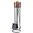 Kaminbesteck 4-teilig, schwarz, rund mit Holzgriffen