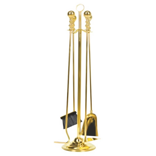 Elegantes Kaminbesteck 4-teilig aus Messing, Klassisches Design mit stilvollem Rundständer