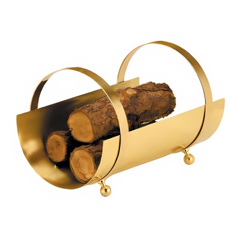 Lienbacher Holzkorb Aus Messing, Stabile Aufbewahrung Für Kaminholz Im Wohnbereich