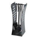 Kaminbesteck 3-teilig schwarz, geschlossenes eckiges design
