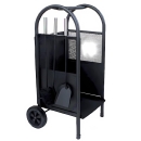 Holzwagen mit Kaminbesteck 3-teilig schwarz mit...