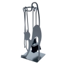 Kaminbesteck 4-teilig silber-antik Katzendesign