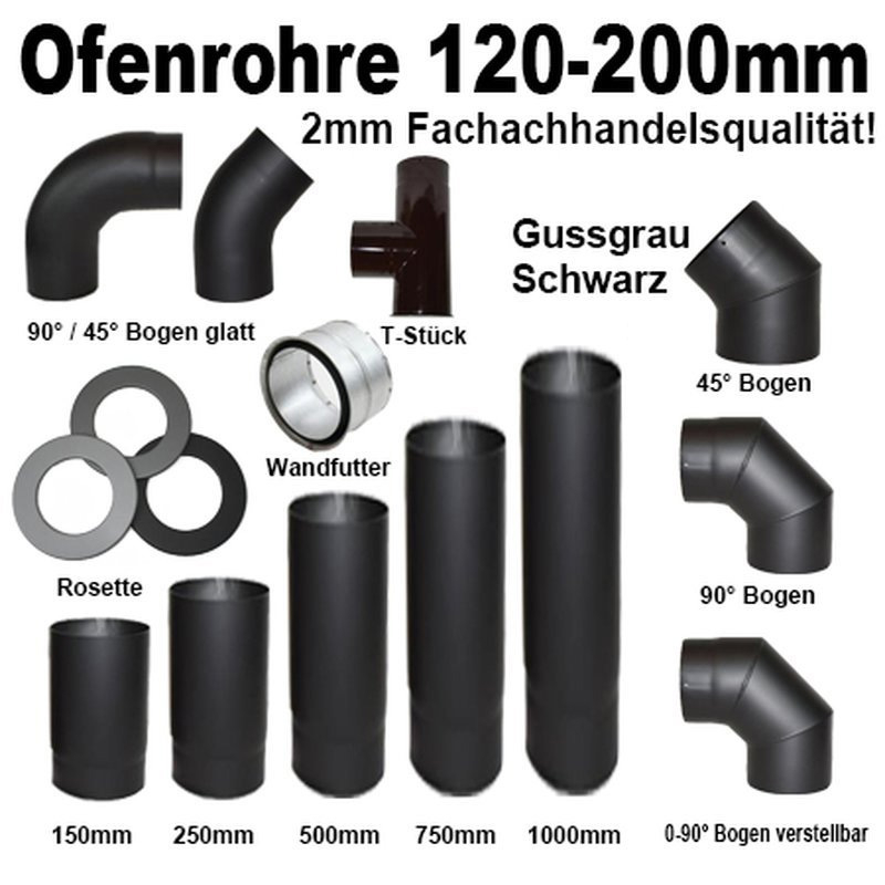 Doppelwandiges Ofenrohr aus Edelstahl 130 200mm Silber oder Sch