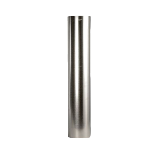 Das Bild zeigt das Produkt Rohr 0,75 m FAL 60 ø, ein zylindrisches, metallisches Rohr mit einer glänzenden Oberfläche, das für Installationen in Lüftungs- oder Abgasanlagen verwendet wird. Das Produkt steht aufrecht und der Fokus liegt auf der Darstellung von Material und Beschaffenheit des Rohres.