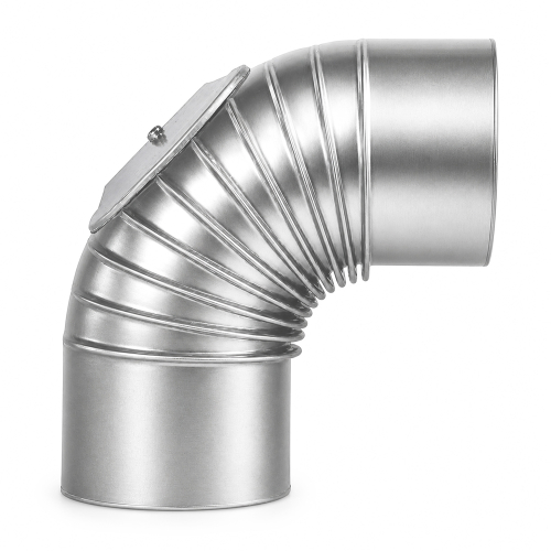 Das Bild zeigt den Bogen 90° m.T. FAL 160 ø, ein Lüftungssystem-Komponente aus Metall, speziell entworfen, um einen 90-Grad-Winkel in Lüftungsrohren oder Kanälen zu ermöglichen. Diese Art von Bogen ist typischerweise in Heizungs-, Lüftungs- und Klimaanlagen (HLK-Systemen) im Einsatz, um Luft in verschiedene Richtungen zu leiten.