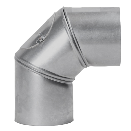 Das Bild zeigt einen Bogen drehbar m.T. FAL 200 ø, ein Bauteil für Lüftungssysteme aus Metall, das zur Richtungsänderung in Rohrleitungen verwendet wird. Es ist ein 90-Grad-Kanalbogen, der drehbar ist, um eine flexible Montage zu ermöglichen. Der Durchmesser des Bogens beträgt 200 Millimeter.