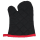 Das Bild zeigt den Faust-Grillhandschuh 1 Stück in schwarz, welcher zum Schutz der Hände beim Grillen und generell im Umgang mit heißen Gegenständen oder Temperaturen dient. Der Handschuh hat eine gesteppte Textur und weist eine rote Einfassung auf.