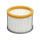 Das Bild zeigt einen Hepa-Filter für Aschesauger 2670801. Der Filter hat eine zylindrische Form mit einer gelben Gummidichtung oben und einer schwarzen Basis. Der Filter selbst besteht aus einem weißen, plissierten Medium, das von einem Metallgitter umgeben ist, was darauf hinweist, dass es sich um einen Ersatz- oder Zubehörartikel für einen Aschesauger handelt, dessen Aufgabe es ist, feine Aschepartikel effizient zu filtern.