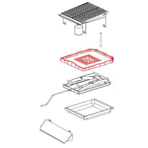 Das Bild zeigt eine Explosionszeichnung vom Brennraumrost für America von La Nordica. Es dient dazu, die einzelnen Komponenten und deren Anordnung innerhalb des Produkts zu visualisieren, sodass Benutzer oder Techniker die Struktur und den Aufbau des Brennraumrostes verstehen und bei Bedarf Teile montieren, demontieren oder ersetzen können.