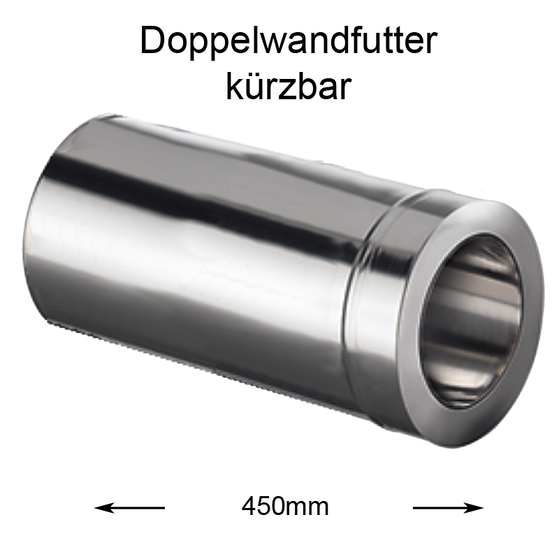 Produktbild von Doppelwandfutter 120 Mm – 50 Cm Lang, Kürzbar, Doppelmuffe Für Rauchrohre, Ø Innen 126 Mm, Für Sanierung & Neubau