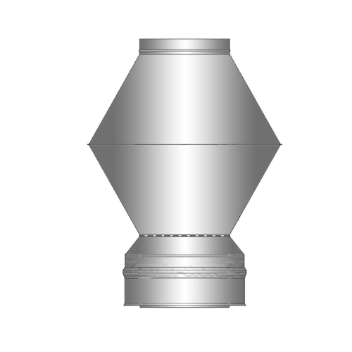 Das Bild zeigt die Schiedel ICS Deflektorhaube DN 130mm, eine konische Ablufthaube aus Metall, die für Schornsteinsysteme verwendet wird, um den Abzug von Rauch und Gasen zu optimieren und den Eintritt von Niederschlag zu verhindern.