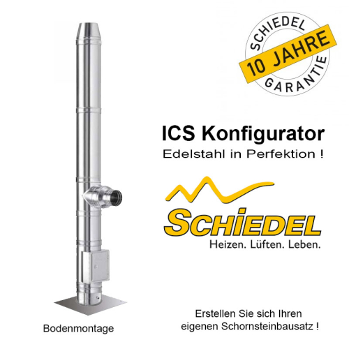 Schiedel ICS Edelstahlschornstein 130mm ca. 6,9m Bodenmontage 50mm Wandabstand