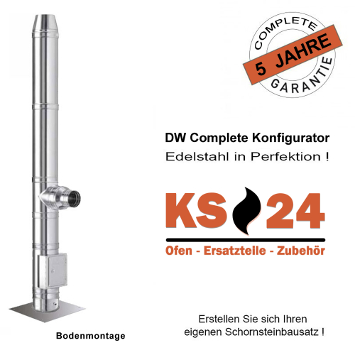 Edelstahlschornstein DW Complete DN 130mm ca. 5,0m Bodenmontage ohne Montagematerial