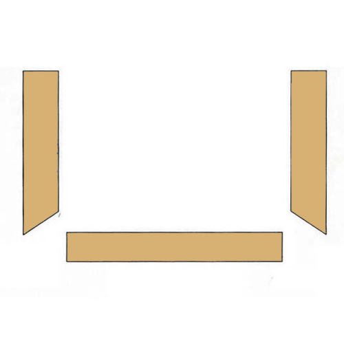 Das Bild zeigt drei helle, beige-farbene Rechtecke unterschiedlicher Größe und Orientierung auf weißem Hintergrund. Diese Rechtecke stellen die Bodensteine Vermiculite dar, die als Ersatzteile für den Kaminofen Fuego von Limex dienen. Sie sind in der typischen Form gestaltet, wie sie im Inneren eines Kaminofens eingesetzt werden, um die Brennkammer auszukleiden und die Wärmereflektion zu verbessern.