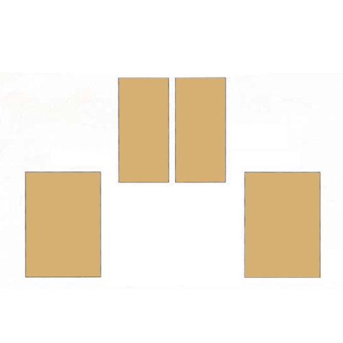 Das Bild zeigt vier plattenförmige Elemente aus Vermiculite, die als Ausmauerung für den Kaminofen Sarigan von Limex dienen. Diese Bauteile werden in der Feuerstelle eines Kaminofens eingesetzt, um die Brennkammer zu isolieren, die Wärmeeffizienz zu erhöhen und die Langlebigkeit des Ofens zu gewährleisten.