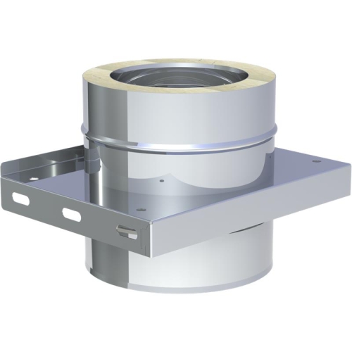 Das Bild zeigt die Jeremias DW-FU Grundplatte für Zwischenstütze, ein Bauelement für Schornsteinsysteme. Es dient als Installationshilfe und visualisiert das Produkt für potenzielle Käufer oder Anwender, indem es die Konstruktion und das Design des Produktes deutlich macht. Die Grundplatte ist hier als zentraler Bestandteil einer modularen Konstruktion abgebildet, die zur Stabilisierung und Montage von Zwischenstützen im Rahmen von Schornsteininstallationen zum Einsatz kommt.