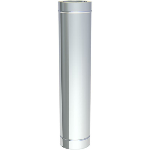 Das Bild zeigt das Jeremias DW-FU Längenelement mit einer Länge von 1000mm, ein zylindrisches Bauteil aus Metall mit glänzender Oberfläche, das für Abgas- oder Rauchgasanlagen verwendet wird.