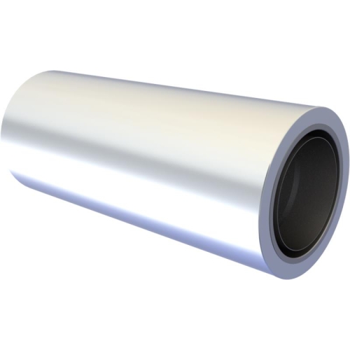 Das Bild zeigt das Produkt Jeremias DW-FU Längenelement 500mm mit Wandfutter kürzbar. Es handelt sich um ein Rohrelement für Schornsteinsysteme oder Abgasanlagen. Das Längenelement ist aus Metall gefertigt und stellt eine zylindrische Komponente mit einer integrierten Dichtung an einem Ende dar. Das Wandfutter dient zur Stabilisierung und Abdichtung des Rohrsystems in der Durchführung durch eine Wand. Das Produkt ist konzipiert, um rauch- und gasdichte Verbindungen im Schornsteinbau zu garantieren.