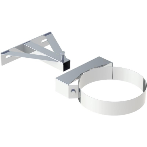 Das Bild zeigt den Jeremias DW-FU verstellbaren Wandabstandshalter, bestehend aus einem Kopf- und Wandteil. Der Zweck des Produktes ist es, bei der Installation von doppelwandigen Schornsteinen einen sicheren Abstand zur Wand zu gewährleisten. Der Wandabstandshalter ist aus Metall, hochglänzend verchromt oder vernickelt und dient dazu, eine stabile und justierbare Verbindung zwischen Schornsteinrohr und Wand zu ermöglichen.