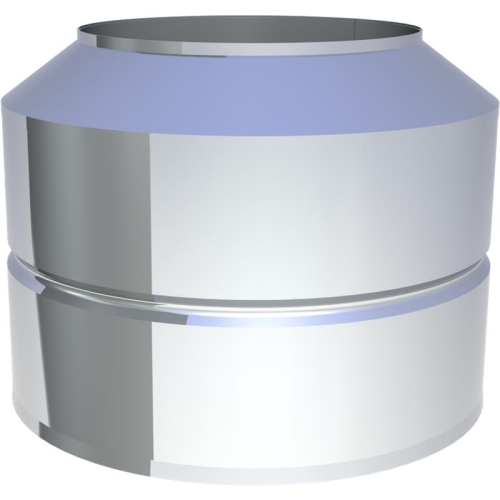 Das Bild zeigt den Jeremias DW-FU Mündungsabschluss, ein Element eines doppelwandigen Edelstahlschornsteinsystems. Es dient dazu, den oberen Abschluss des Schornsteins zu bilden und schützt vor Witterungseinflüssen sowie dem Eindringen von Fremdkörpern.