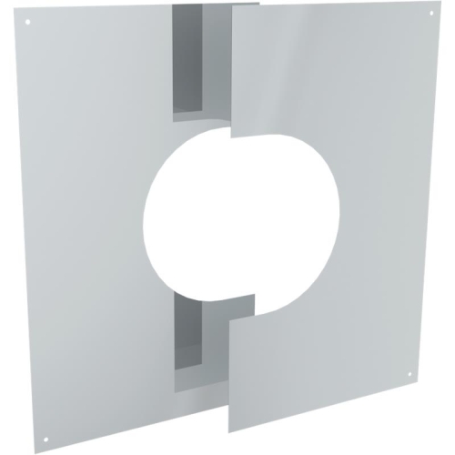 Das Bild zeigt die zweiteilige Wand- und Deckenblende Jeremias DW-FU in einem neutralen Hintergrund. Das Produkt ist so konstruiert, dass es Rohrdurchführungen an Decken und Wänden abdeckt. Durch seine zweiteilige Bauweise lässt es sich variabel für Winkel zwischen 0° und 30° anpassen. Das Bild dient dazu, die Beschaffenheit, Form und die mögliche Anwendung des Produktes zu veranschaulichen.