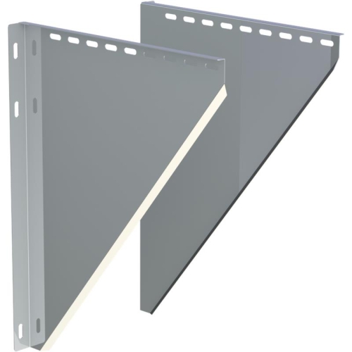 Das Bild zeigt die Tecnovis DW-Classic Konsolbleche, die verstellbar sind und einen Wandabstand von 250-360 mm ermöglichen. Die Konsolbleche sind grau und haben eine trapezförmige Struktur mit mehreren Bohrungen zur Befestigung und Einstellung an einer Wand. Sie sind für die Verwendung in Konstruktionen konzipiert, bei denen es auf variablen Wandabstand und Stabilität ankommt.