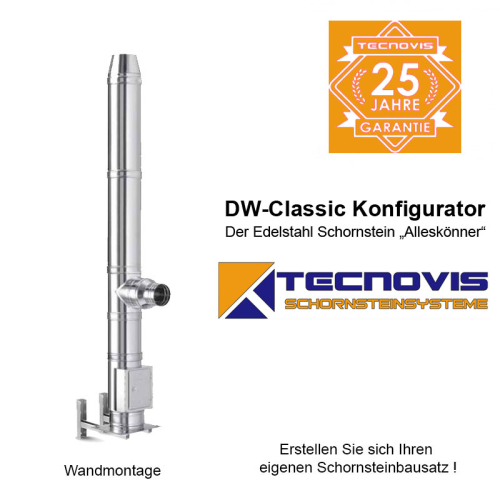 Tecnovis DW-Classic Edelstahlschornstein 200mm ca. 9,9m Wandmontage ohne Montagematerial
